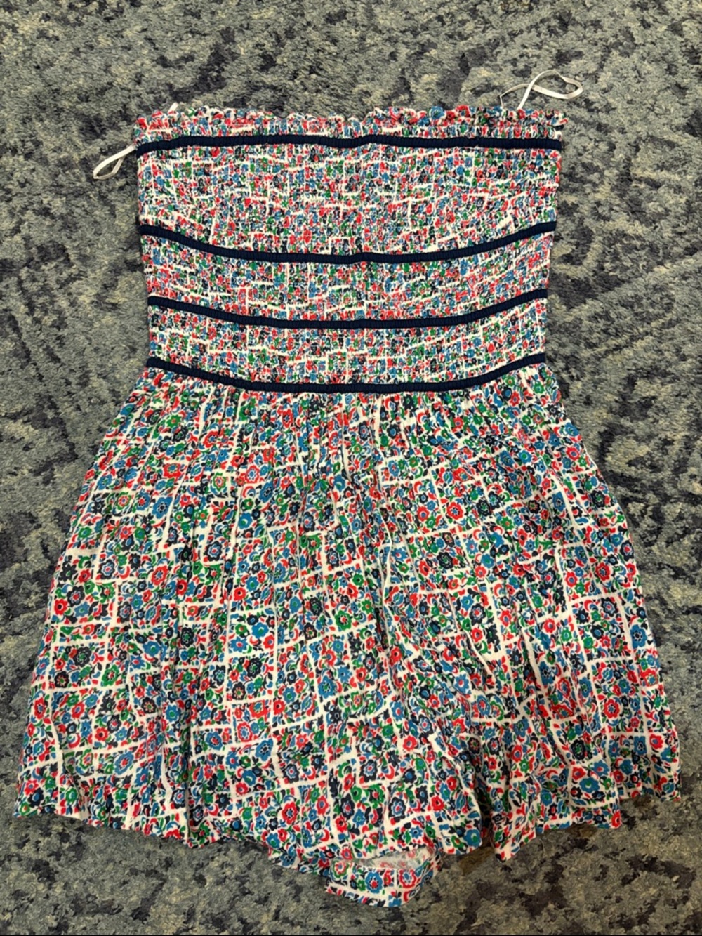Free People Girls Floral Smocked Strapless Dress - Red, Blue, Green, White
